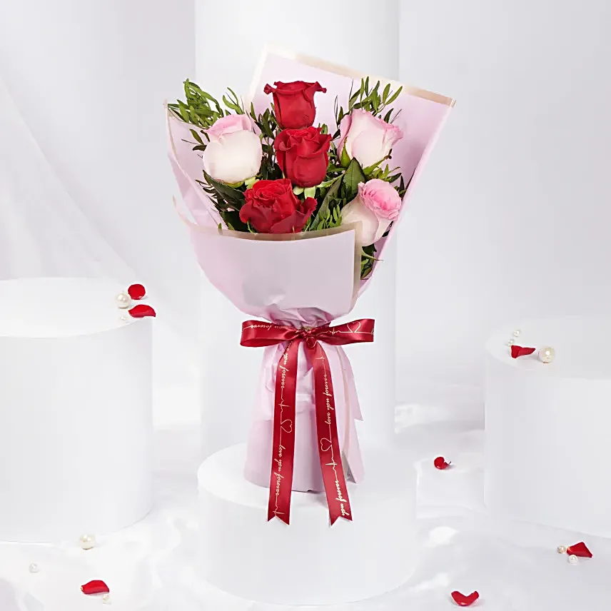 Wisal Al Hob  Valentine Red N Pink Rose Bouquet