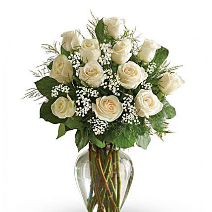 12 White Roses Arrangement:Rose Day Gift Delivery in Saudi Arabia