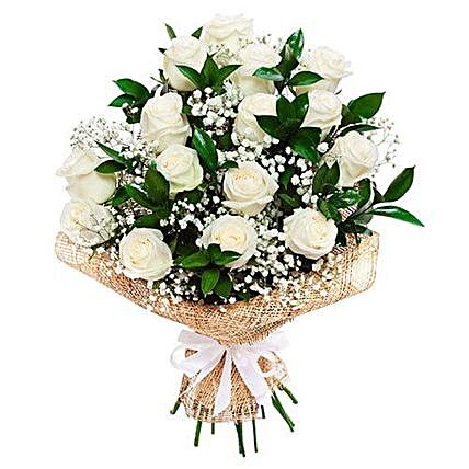 Soothing White Roses Bouquet:Rose Day Gift Delivery in Saudi Arabia