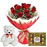 Chocolate With Red Roses & Teddy Bear