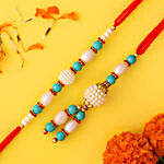 Blue Pearl And Lumba Rakhi Set With Soan Papdi