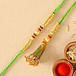Ethnic Green Pearl And Lumba Rakhi Set With Soan Papdi