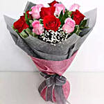 6 Pink And 6 Red Roses Bunch