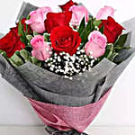 6 Pink And 6 Red Roses Bunch