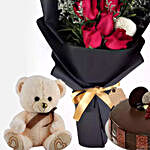 Chocolate Cake with Teddy & flowers