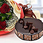 Elegant Rose Bouquet With Chocolate Cake
