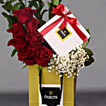 Red Roses And Patchi Chocolates Arrangement