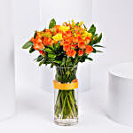 Orange and Yellow Rose Arrangement in a Vase