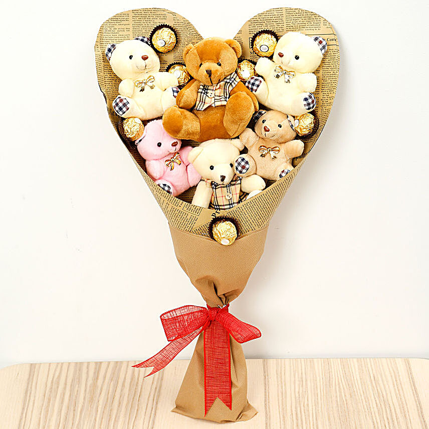 Heart Shaped Teddy Bear and Chocolate Bouquet