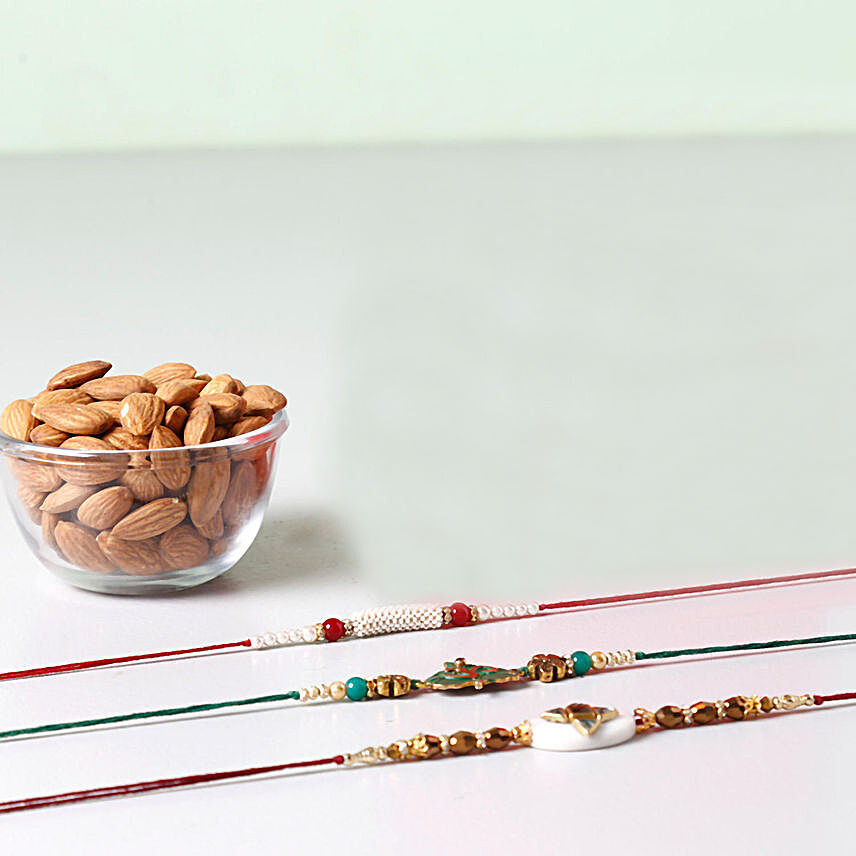 Combo of Almonds And 3 Glorious Rakhis