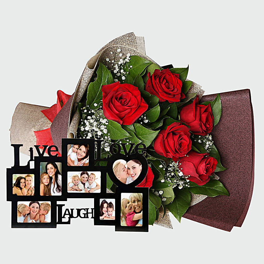 Roses Bouquet and Personalised Frame:Gift Combos to Singapore