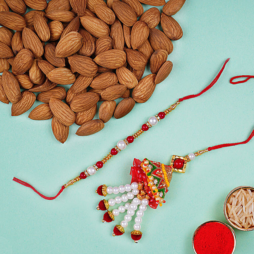 Designer Rakhi Set And Almonds:Rakhi With Dry Fruits to Singapore