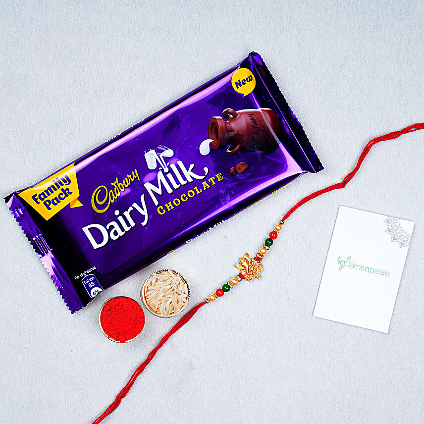 Fancy Ganesha Rakhi And Chocolate Combo