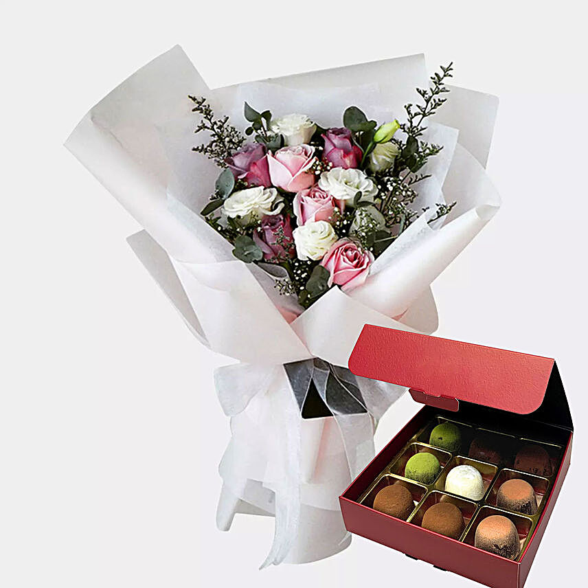 Delicate Flower Bunch And Chocolates