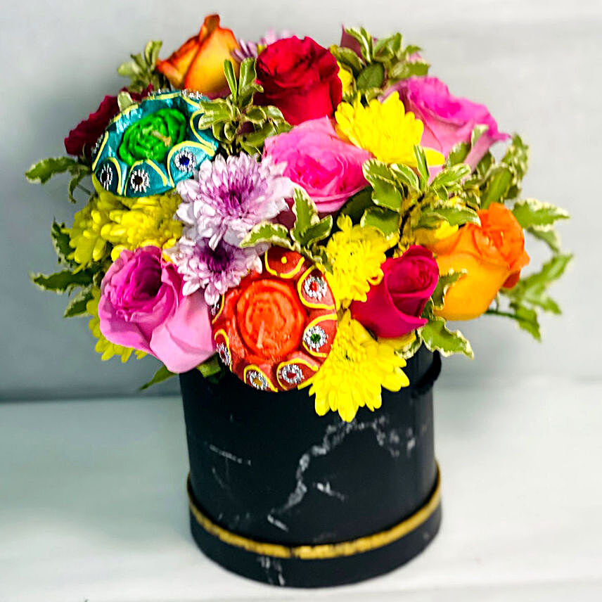 Beautiful Diwali Flowers in Black Box
