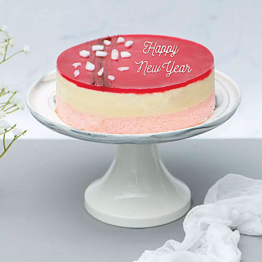 Happy New Year Fresh Raspberry Lychee Rose Cake:Send New Year Gifts to Singapore