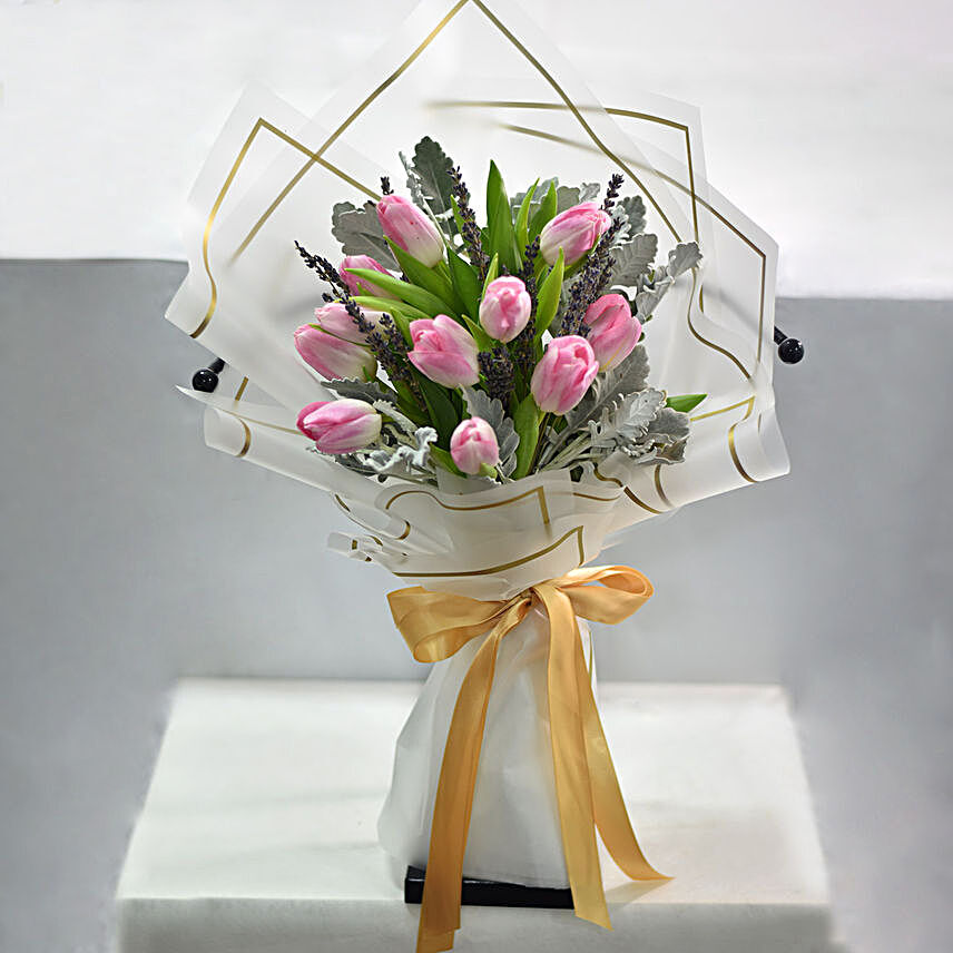 Lovely Pink Tulips Bouquet:Tulips to Singapore
