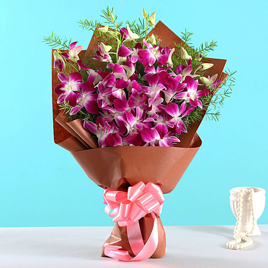 Six Exotic Purple Orchids Bouquet:Flower Bouquets