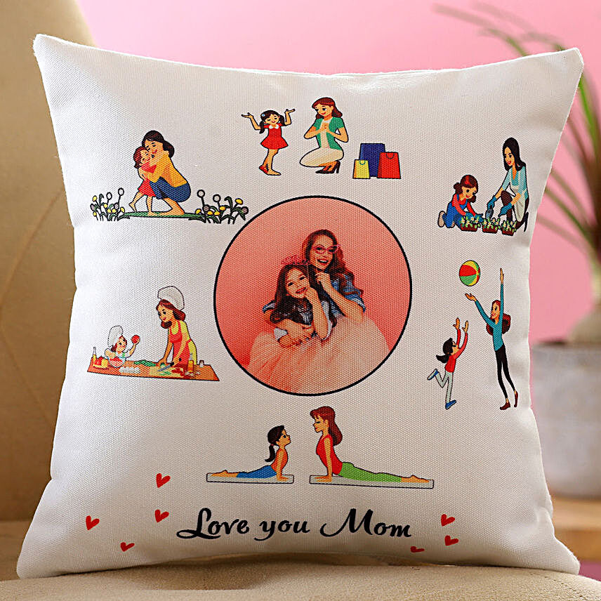 Love You Mom Personalised White Cushion:Send Cushion to Singapore