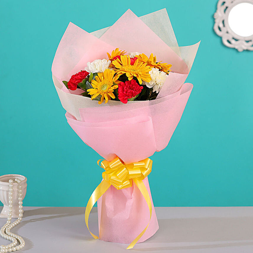 Elegant Gerberas Carnations Bouquet