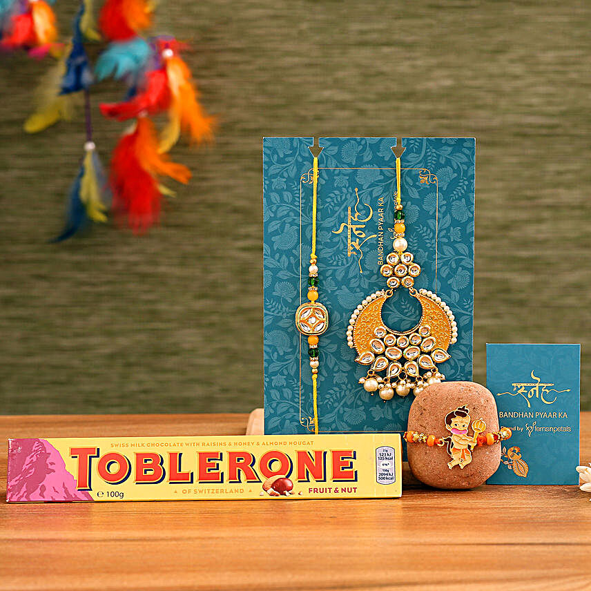 Crescent Lumba Rakhi Set & Kids Rakhi With Toblerone
