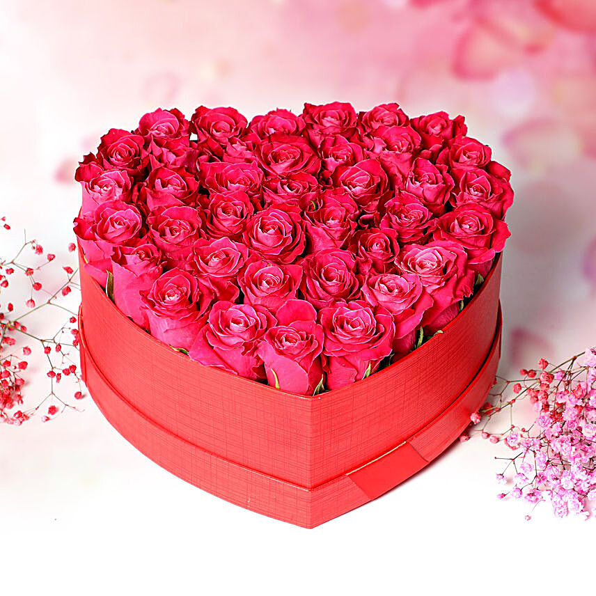 Pink Roses In Heart Shape Box