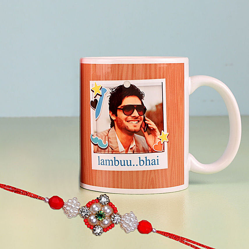 Persinalised Mug With Floral Rakhi:Rakhi With Personalised Gifts to Singapore