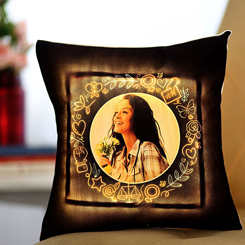 Personalised Yellow Led Cushion:Women's Day Gift Delivery in Singapore