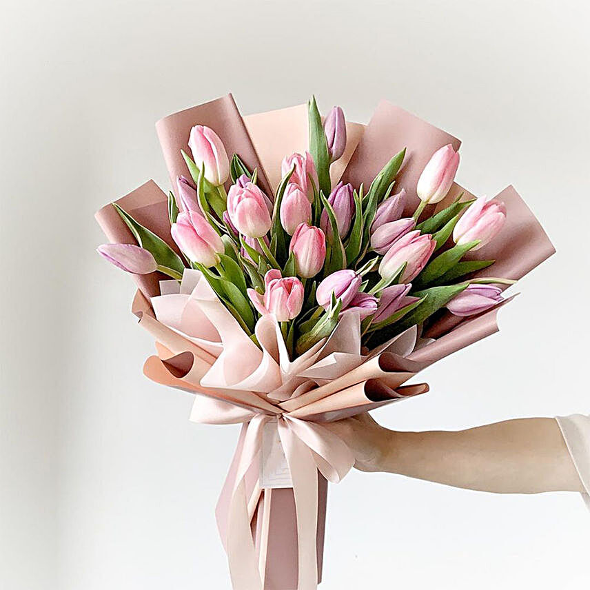 Lovely Pink N Light Pink Tulips Bouquet:Tulips
