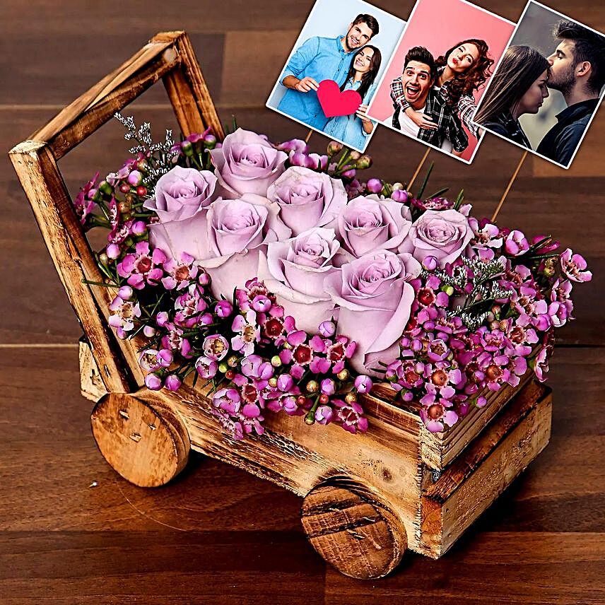 Personalised Purple Roses Arrangement In Cart