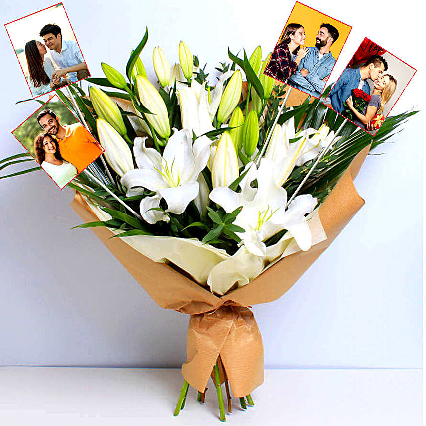 Personalised White Beauty Lilies Bouquet
