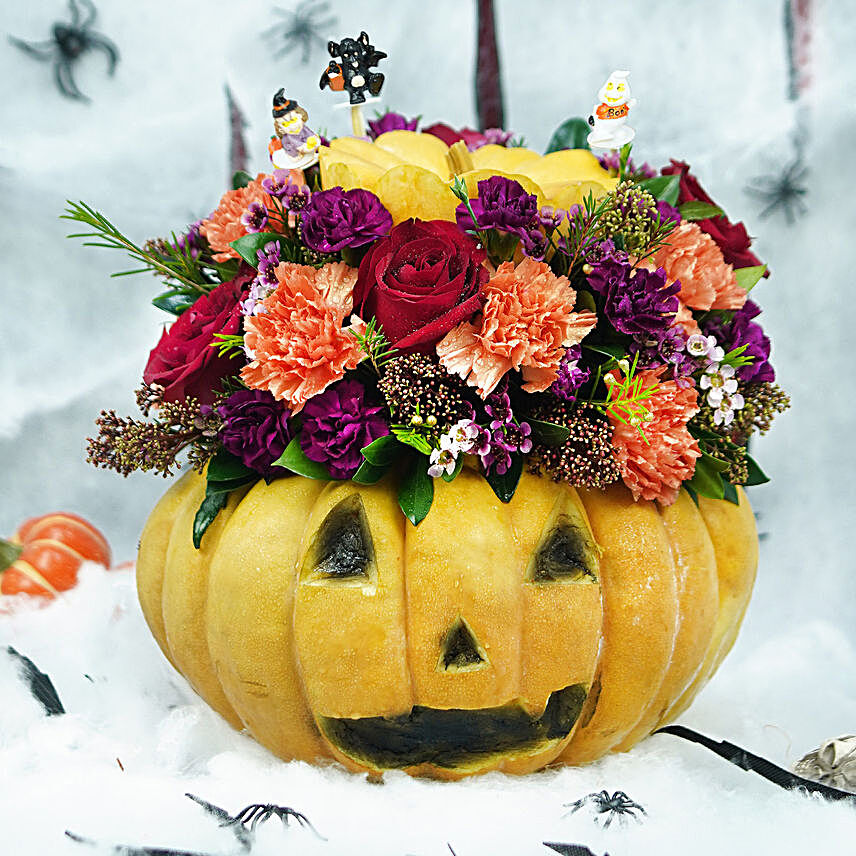 Halloween Flowers In Evil Pumpkin