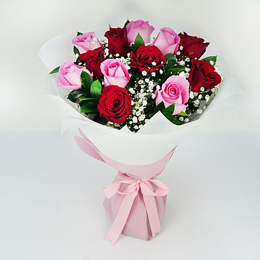 6 Pink & 6 Red Roses Pretty Bouquet:Send Valentines Day Roses to Singapore