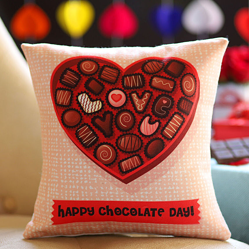 Happy Chocolate Day Greetings Printed Cushion:Send Chocolate Day Gifts to Singapore
