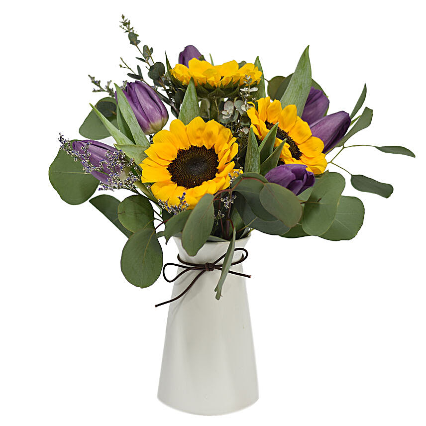 Lovely Sunflowers & Tulips Bunch:Womens Day Gifts to Singapore