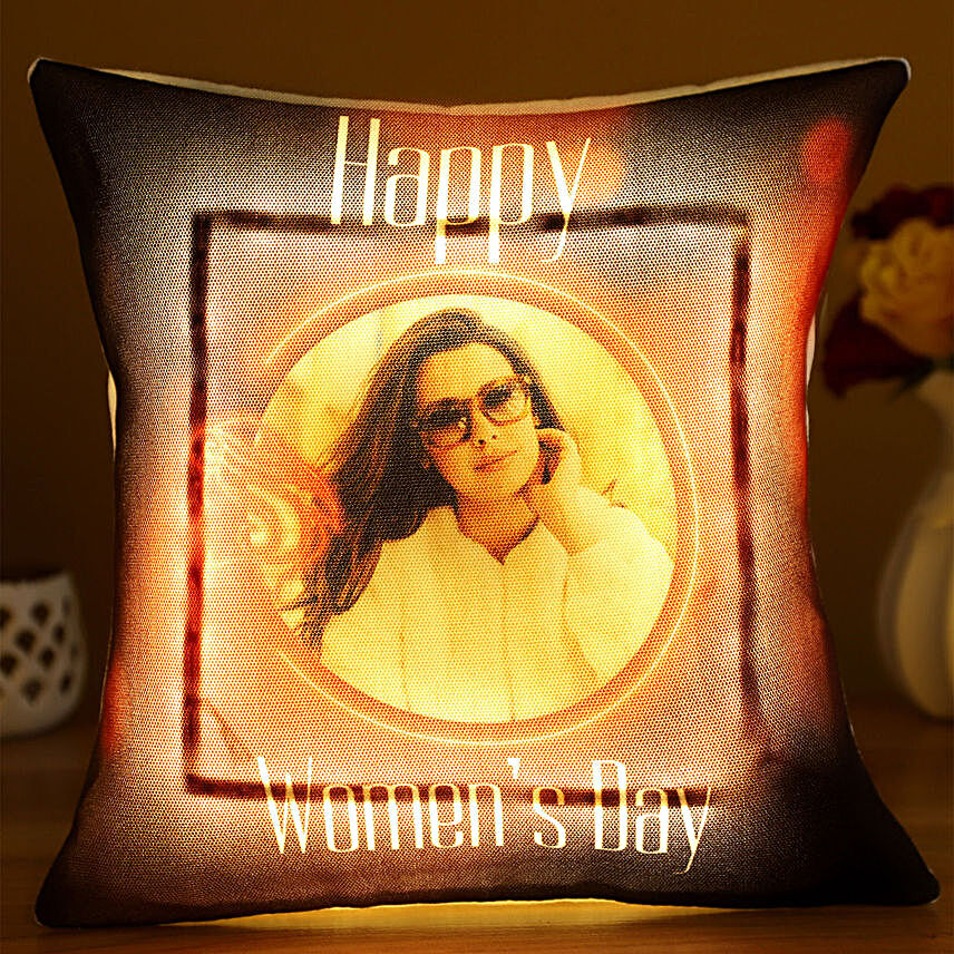 Happy Womens Day Personalised Picture Led Cushion