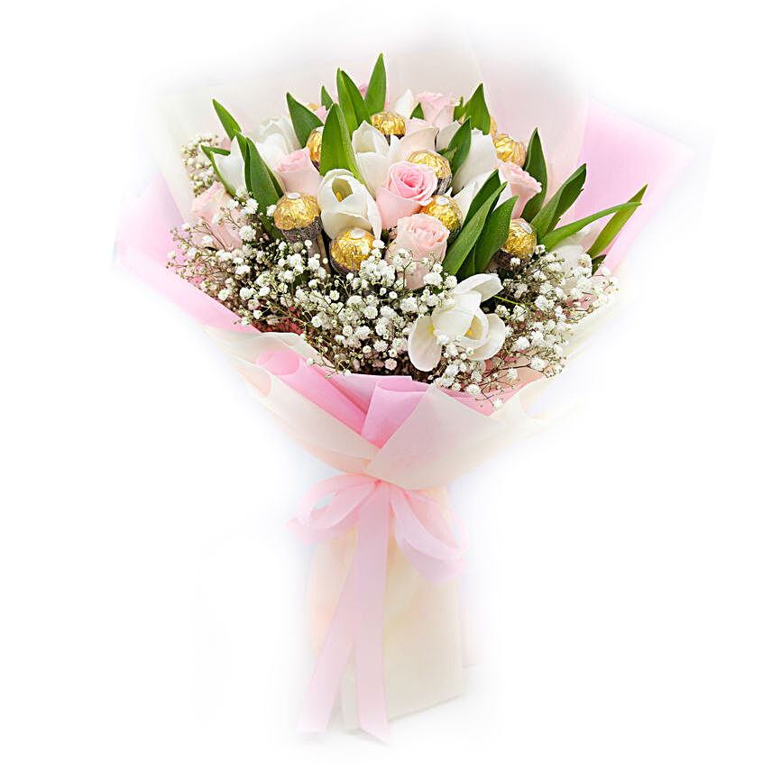 Delightful Flowers & Ferrero Rocher Bouquet:Flowers N Chocolates to Singapore
