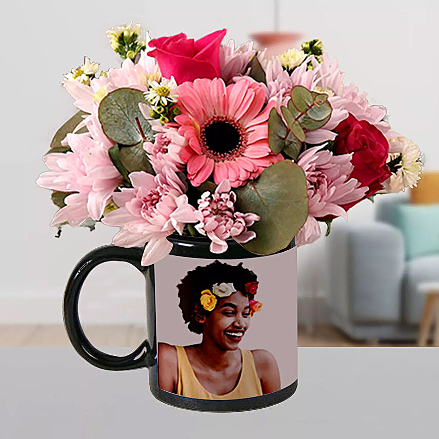 Ravishing Mixed Flowers In Personalised Mug:Flower Delivery Singapore