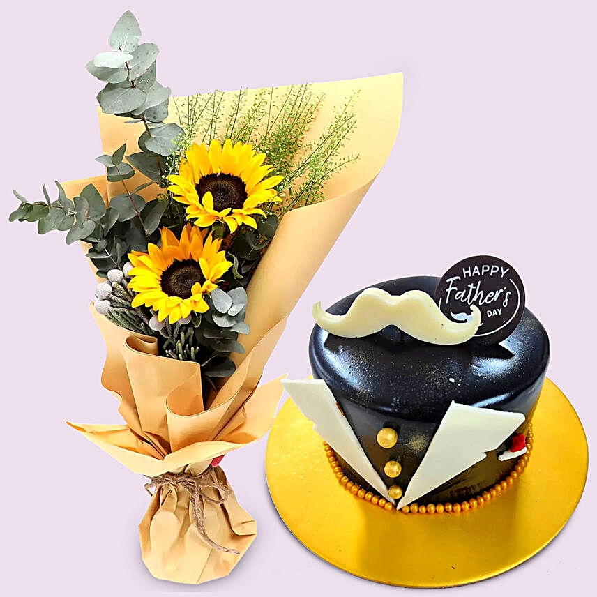 Sunshine Bouquet With Chocolate Mousse Cake:Flowers and Cake Delivery in Singapore