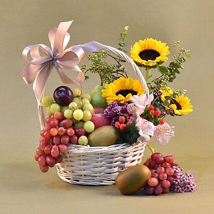 Beautiful Mixed Flowers & Fruits Basket:Fruit Basket Delivery Singapore
