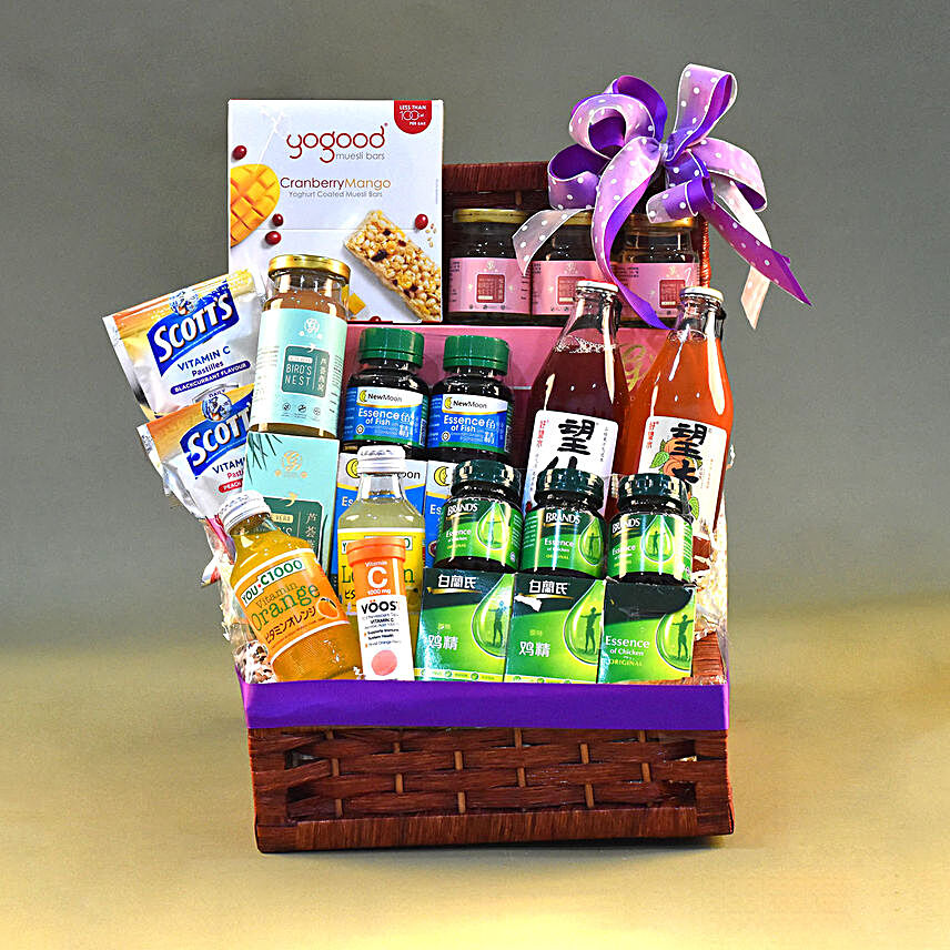 Delightful Treats Rectangular Straw Basket:Rakhi Gifts for Sister in Singapore