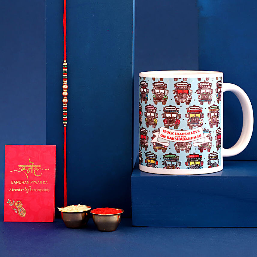 Sneh Colourful Pearl Rakhi with Printed Mug:All Rakhi - Singapore
