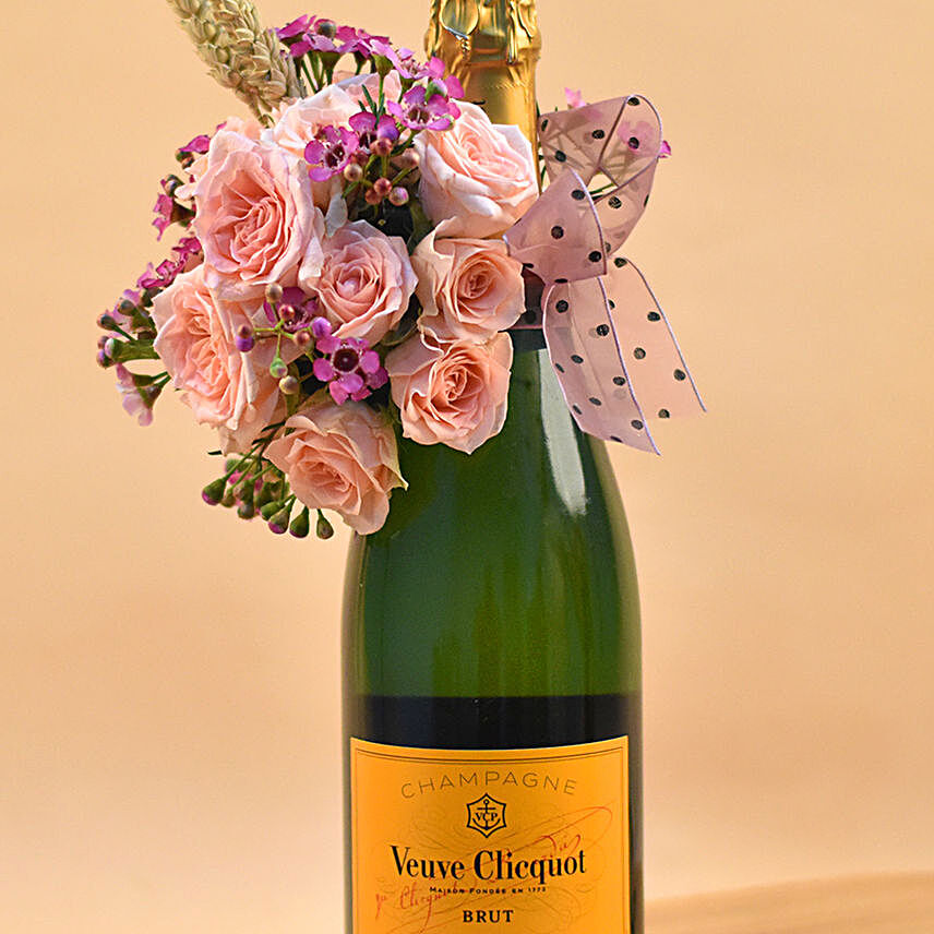 Gift Champagne Mixed Flowers Combo Fnp