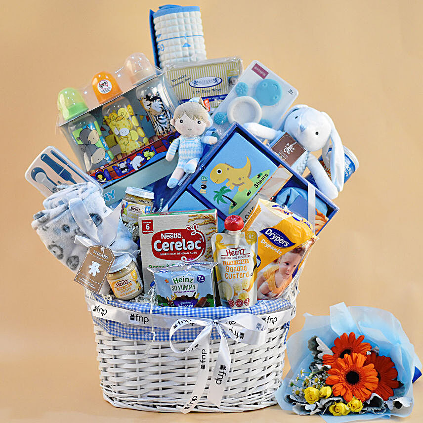 Oval Willow Basket Baby Care Hamper:Soft toys to Singapore