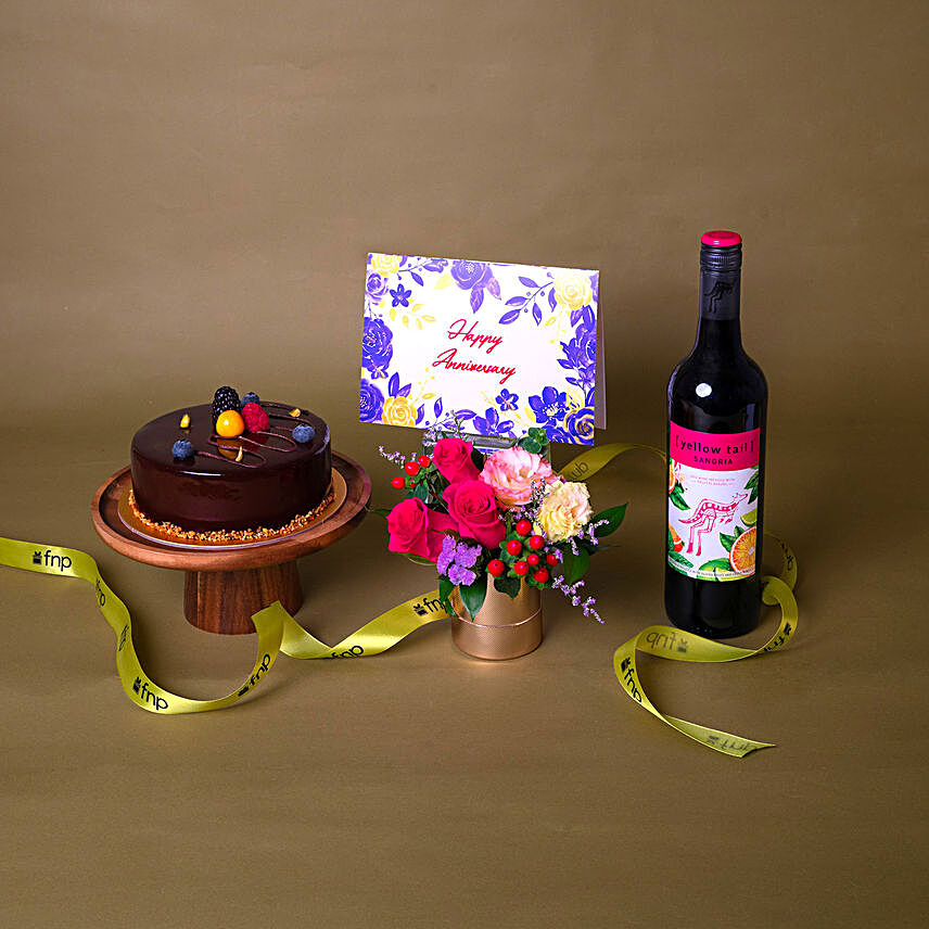 Anniversary Wishes Gift Arrangement:Flowers & Cakes Singapore