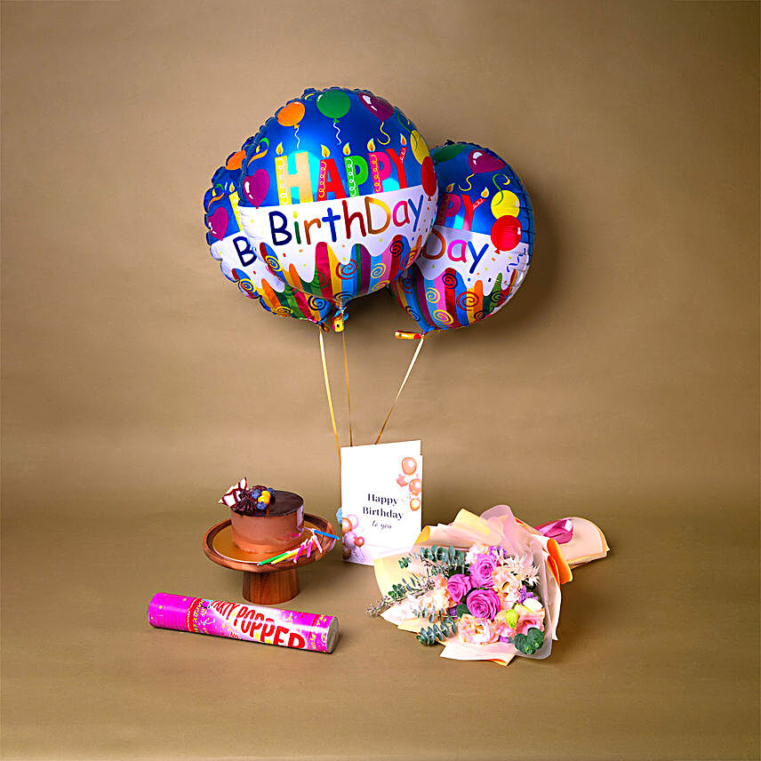 Happy Birthday Gift Arrangement:Flowers & Cakes Singapore
