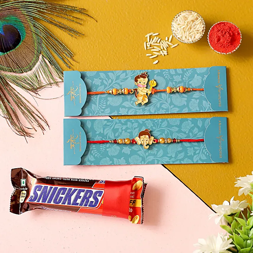2 Devotional Kids Rakhis & Snickers Chocolate Bar