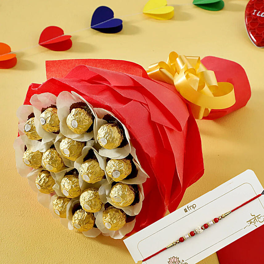 Bouquet of Sweetness with Red & White Pearl Rakhi