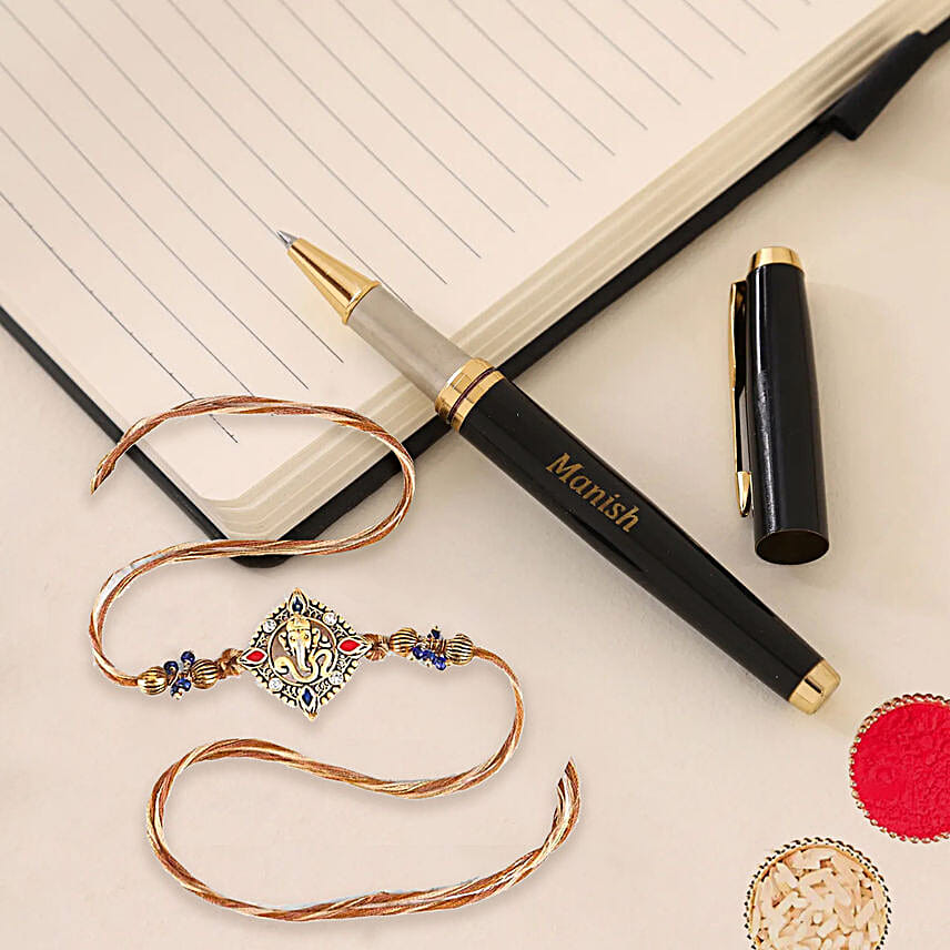 Devotional Ganesha Rakhi with Personalised Name Roller Pen