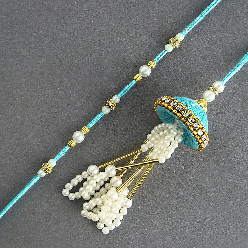 Enchanted Stone Work Lumba Pearl Rakhi Set With Choco Combo